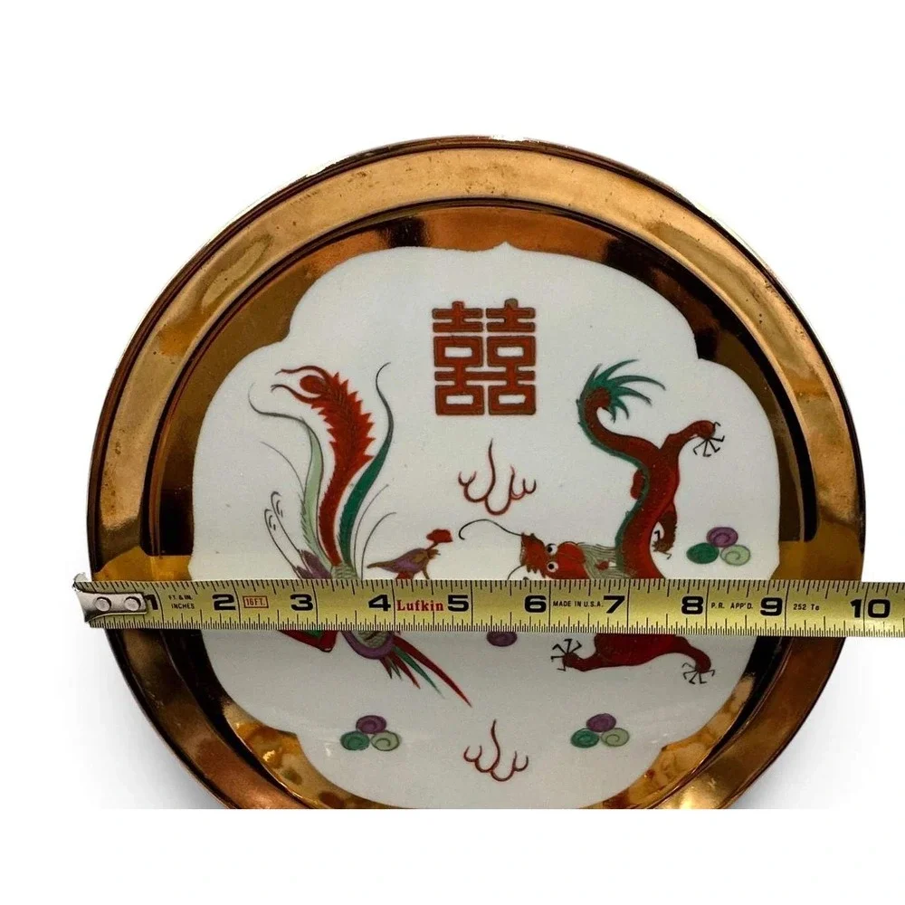 NOS Vintage Chinese Wedding Tea Set Dragon Phoenix Gold Original Box 10 Pc